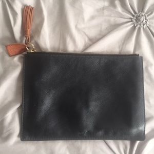 Fossil Clutch Black Leather Pouch 8x11"
